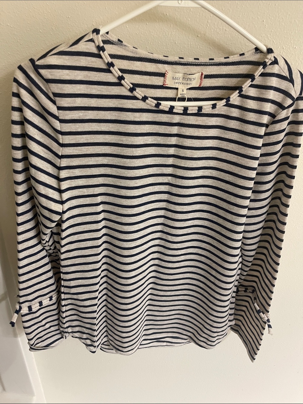 Max Edition Navy & White Striped Long Sleeve Tee with Sleeve Ties